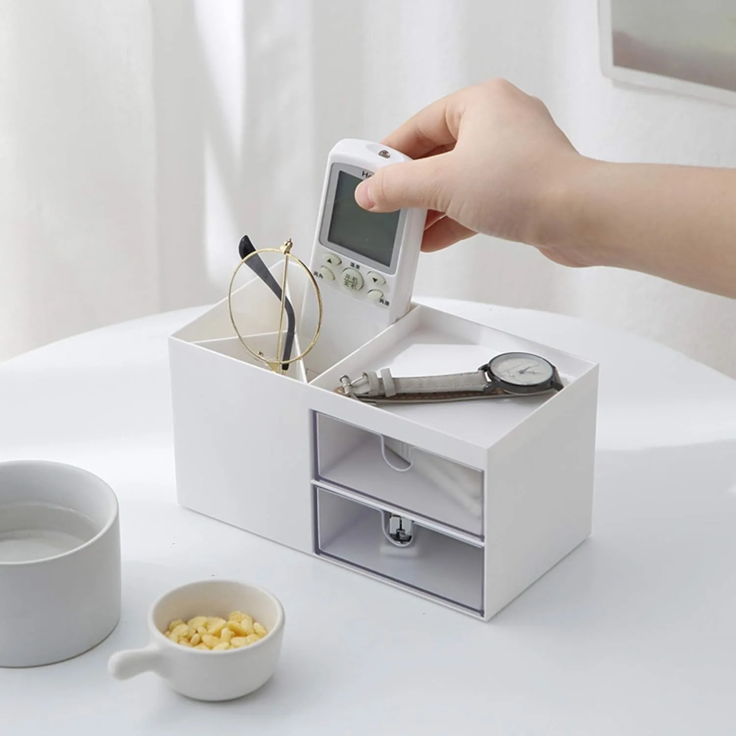 1 Piece Pen Holder 2 Drawers Multifunctional Pen Holder Desktop Storage Box for Desk Office Supplies Dresser Desktop Organizer