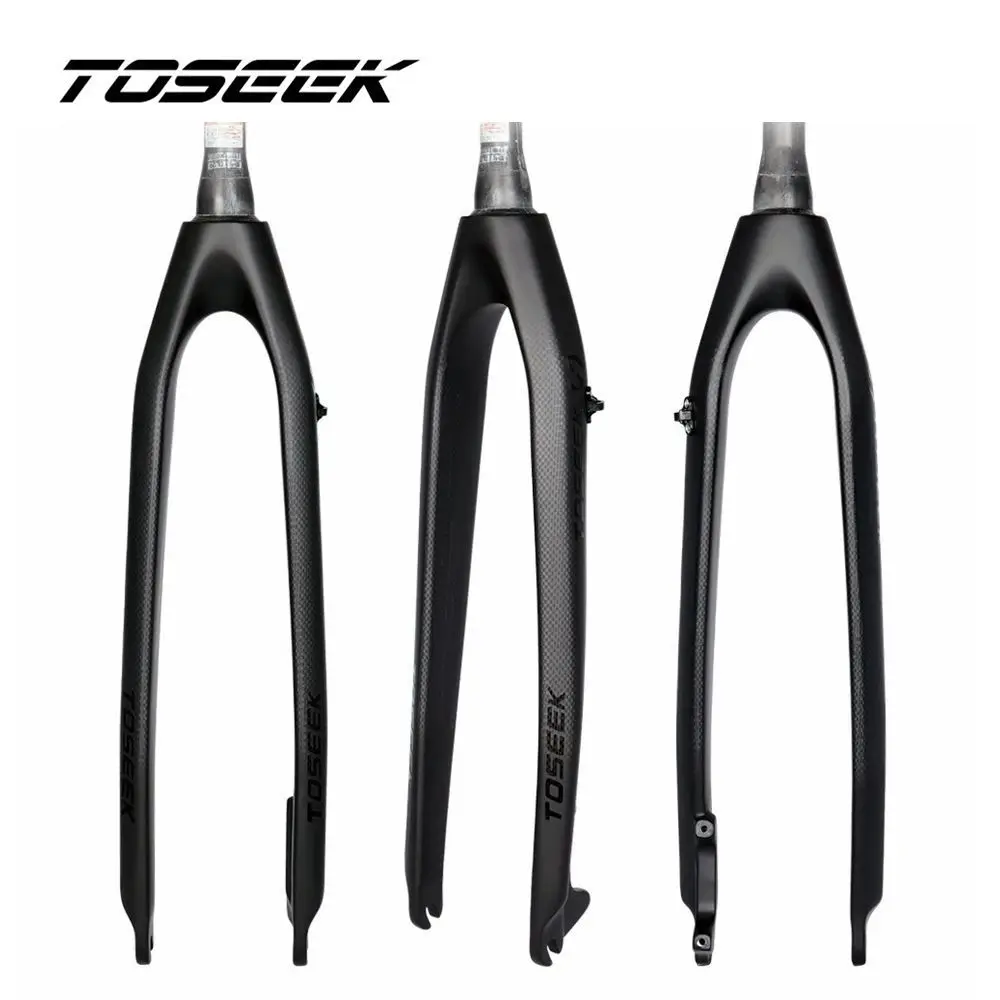 Toseek Forcella Rigida Per Bicicletta In Fibra Di Carbonio 26 / 27.5 / 29 Pollici Tubo Conico Forcella Anteriore Mtb Parti Della Bici Freno A Disco