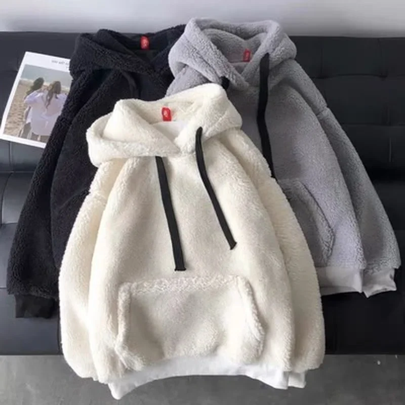 Female Fashion Sweatshirt Long Sleeve Solid Loose Pocket Thick Hoodies Women Autumn Winter Hooded Print Fleece Flannel Pullover