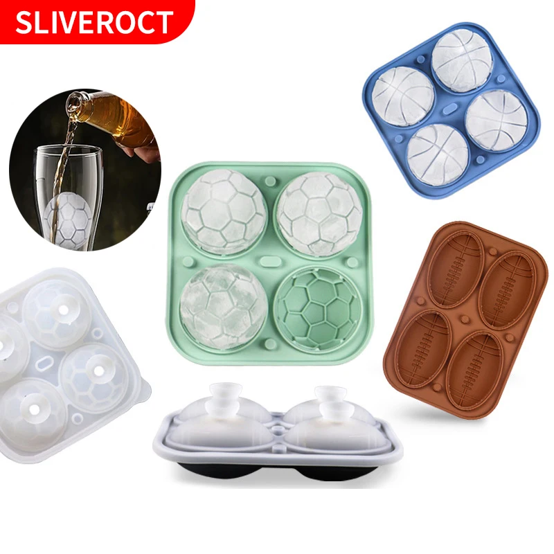 

3D Rugby Ice Cube Mold Food Grade Silicone Football Round Ice Tray Whiskey Cocktail Bar Wine Drink Coffee Ice Cream Machines Box