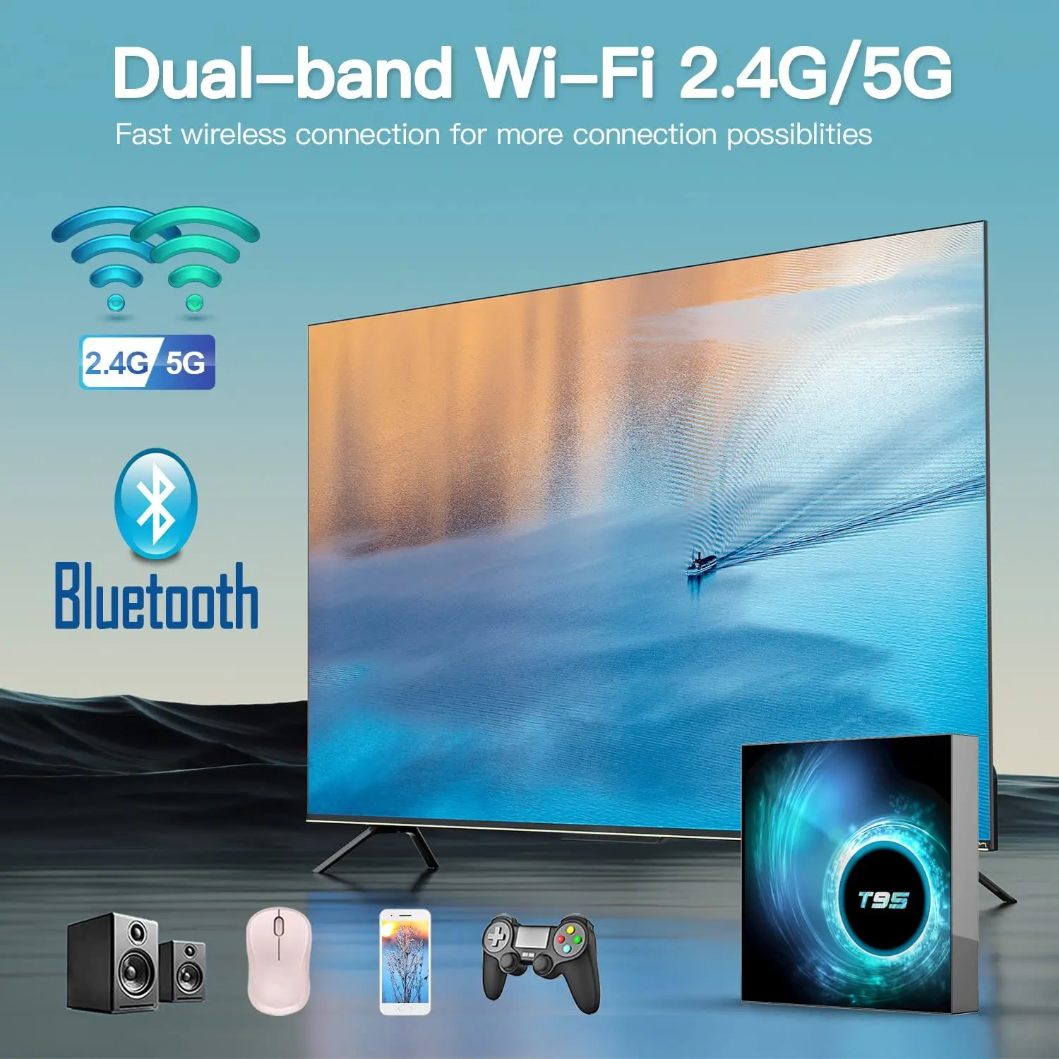 Smart TV Box T95 Android 14 Ethernet Dual Wifi 2.4G&5G Quad Core Support AV1 Google Voice Ram 4GB 8GB Rom 64GB 128GB Set Top Box smart tv box tv box