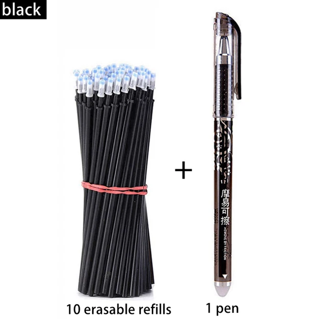Haile 30 Pcs/set Cute Erasable Gel Pen Ballpoint Pens Rod 0.5mm Refills Blue/Black Ink Washable Handle School Writing Supplies 11 Pcs-black set E
