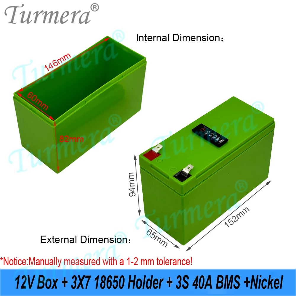 표시기가 있는 Turmera 12V 배터리 보관함 3X7 18650 배터리 홀더 40A 밸런스 BMS 납산 배터리 교체용 니켈 용접