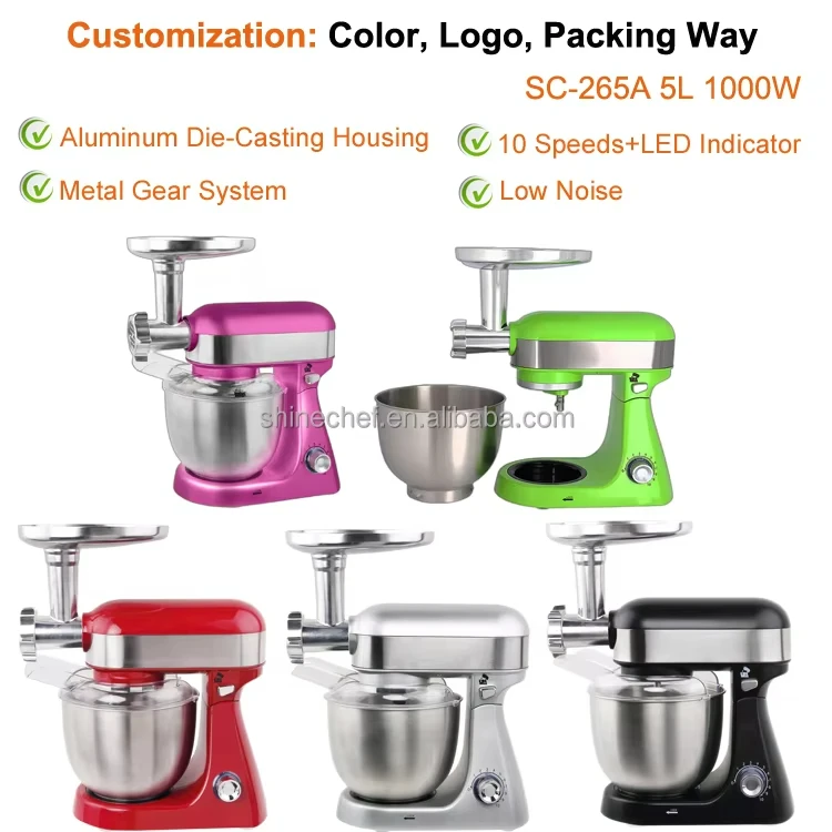 Electric Pastry Robot Kitchen Stand Mixer Multifunction 1000W Die-casting Cake Food Mixers with Meat Grinder