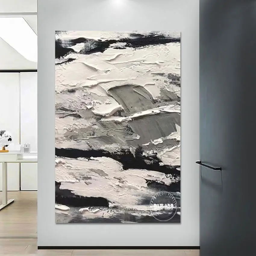 

Abstract Modern Painting Palette Knife Canvas Art Gray Heavy Thick Acrylic Texture Wall Picture Unframed Kids Room Decoration