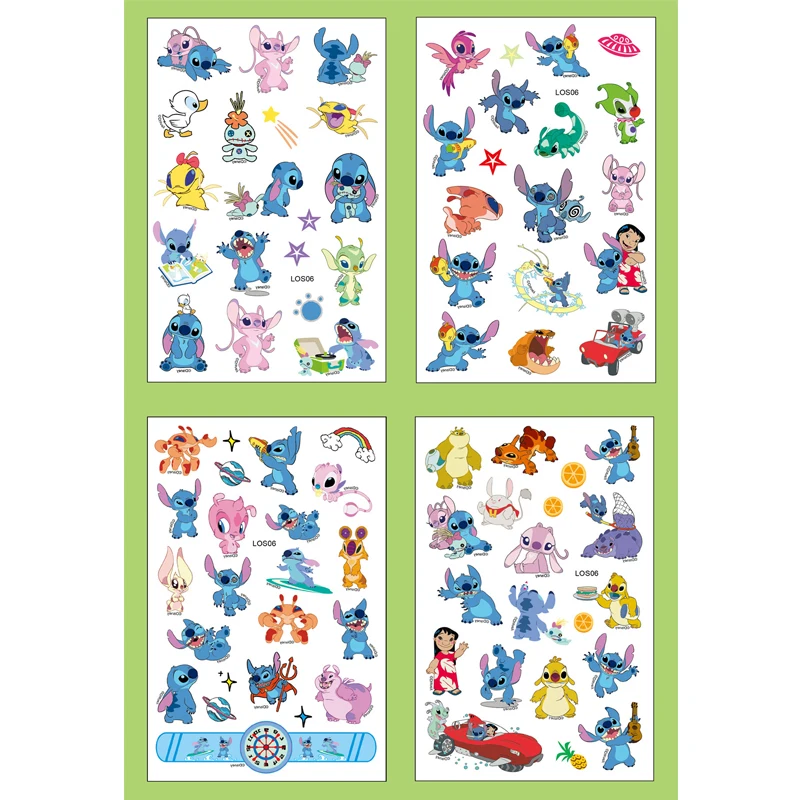4Pcs/set Tattoo stickers Disney Stitch Princess Sofia Unicorn Frozen Action Cars Cartoon Sticker For Birthday Party Gift tattoo sticker