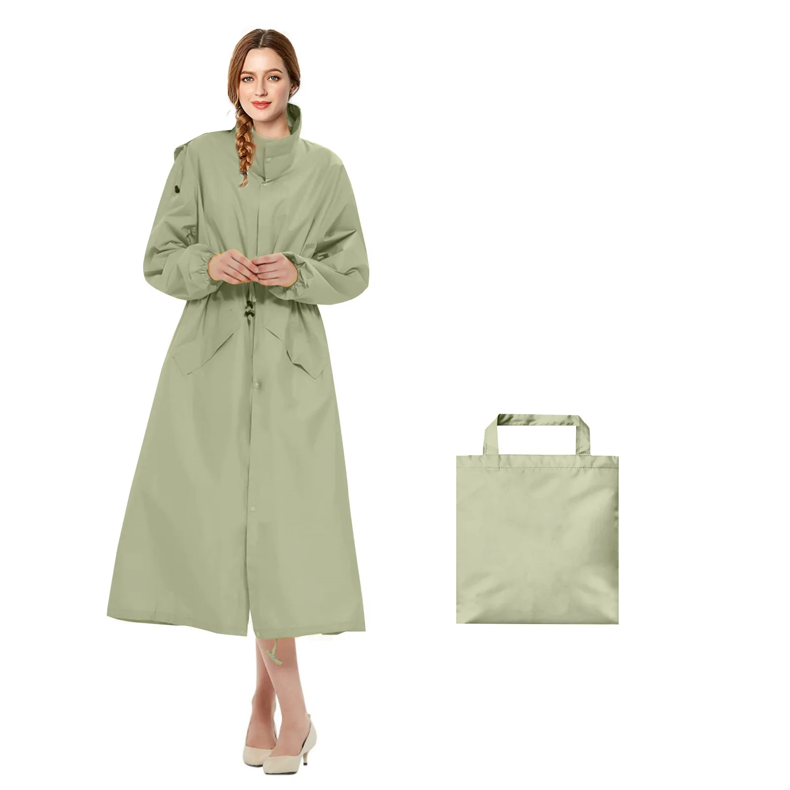 Long Raincoat For Women Stylish Waterproof Zipper Fashion Jacket Full Body Adult Poncho Rain Coat Cover Hooded