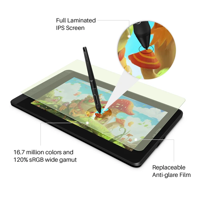 HUION Kamvas 12 Drawing Monitor 11.6" Drawing Tablet with Screen Pen Display Full-Laminated Graphics Tablet ±60 Tilt 120%sRGB 3