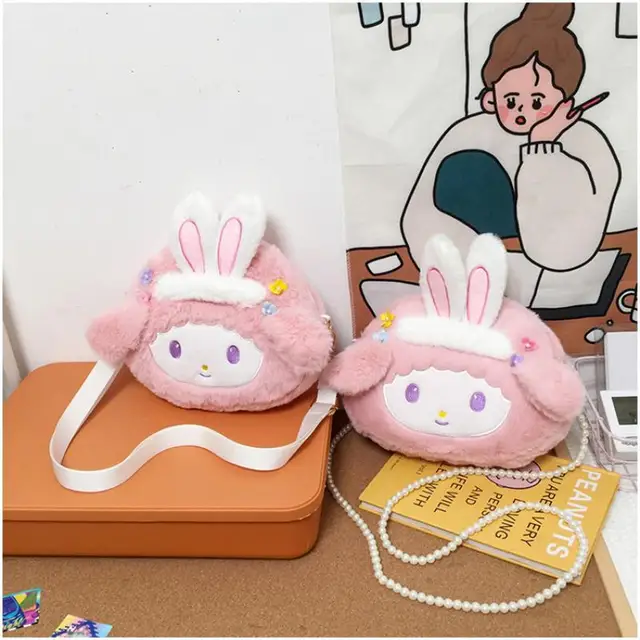 Kawaii Sanrios Cartoon Anime Bunny Headband My Melody Plush Bag Toy Cute Shoulder Bag Messenger Bag Coin Purse Girls Gift 5