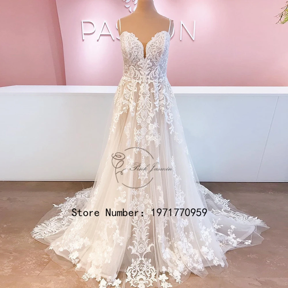 

Gorgerous Sweetheart Wedding Dresses For Women Spaghetti Straps Applique Elegant Lace Bridal Gowns With Tulle Robe De Mariée