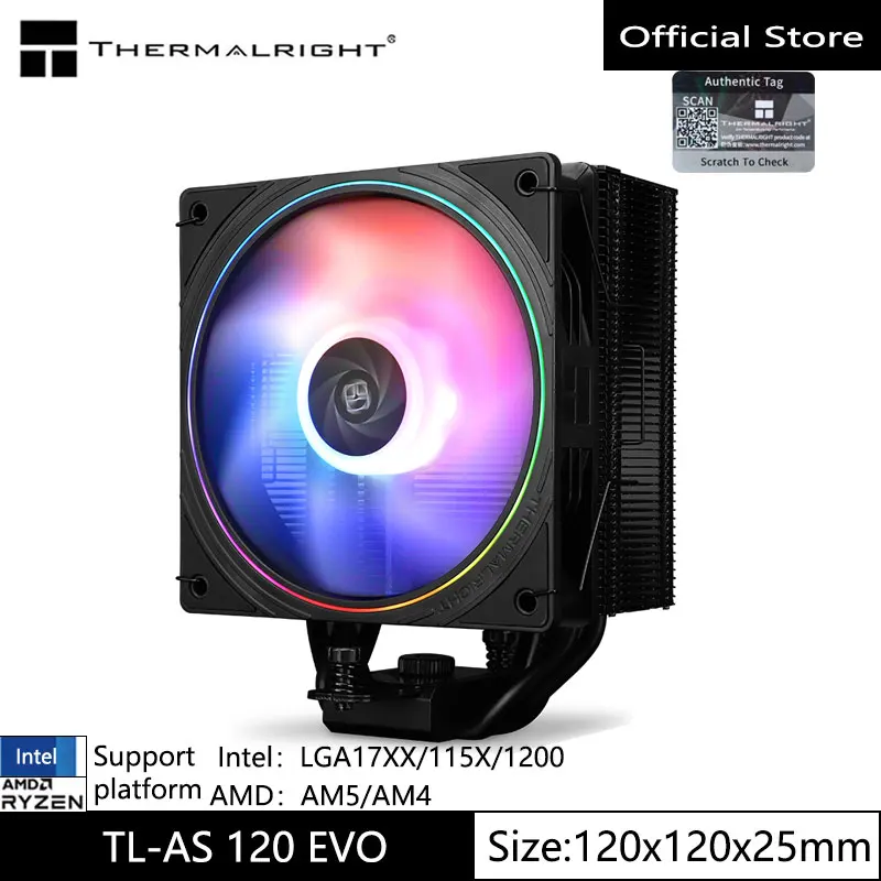 Thermalright Tl-As120 Evo Cpu Radiatore Nano-Spray Vernice Nera Evita Il Design Della Memoria Supporta Lga17Xx/115X/1200/Am5/Am4