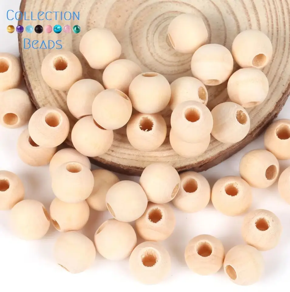 FOROREH 485pcs Perles en Bois, 8 Tailles Naturel Perles en Bois Boules de Bois a