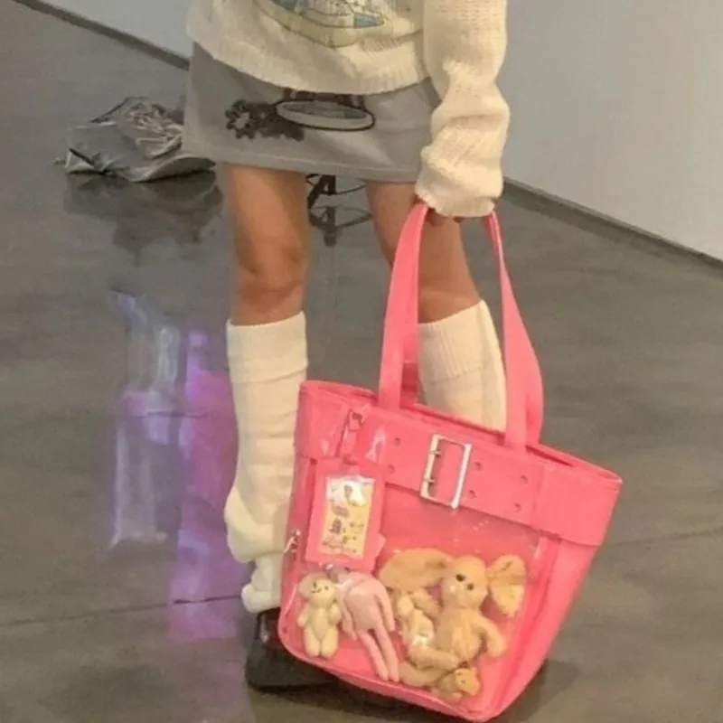 JIAERDI Harajuku Pink Ita Bags Women Japanese Transparent Pu Leather Large Capacity Tote Bag Female Hot Girls Handbag Aesthetic