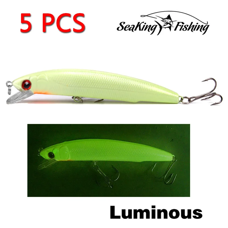 

5PCS Luya bait with 2 fish hooks ABS plastic material artificial imitation of bait sea fishing tools Luminous bait fishing gear
