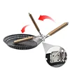 Round Hollowed-out Wooden Handle Barbecue Plate Outdoor Vegetable Barbecue Plate Outdoor Portable BBQ Grill Pan 6