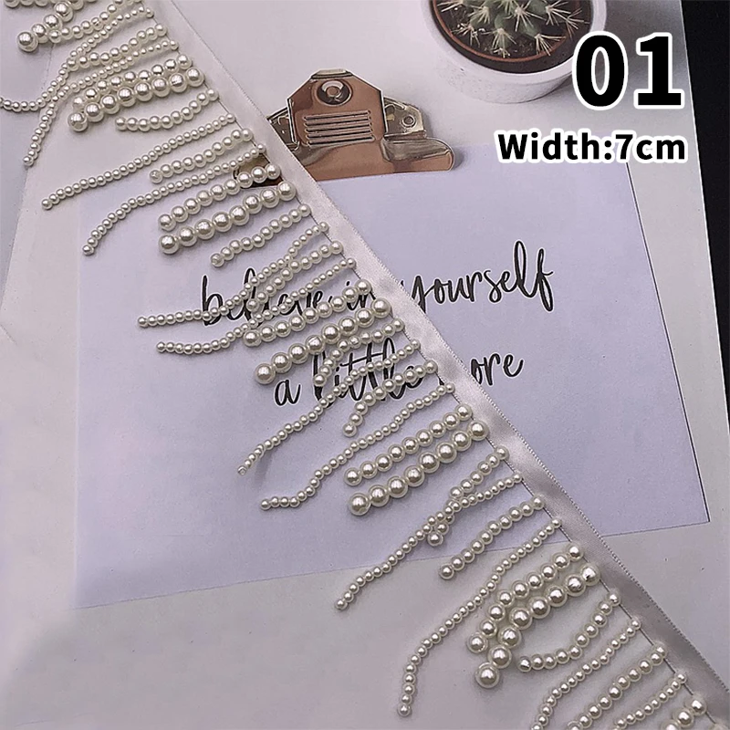 1Yard Perlen Quaste Kleidung Spitze DIY hand dekorierte Perlen Perle Spitze Mesh Perlen Gurtband Nähen Kleidung Rand Zubehör – Detail 1
