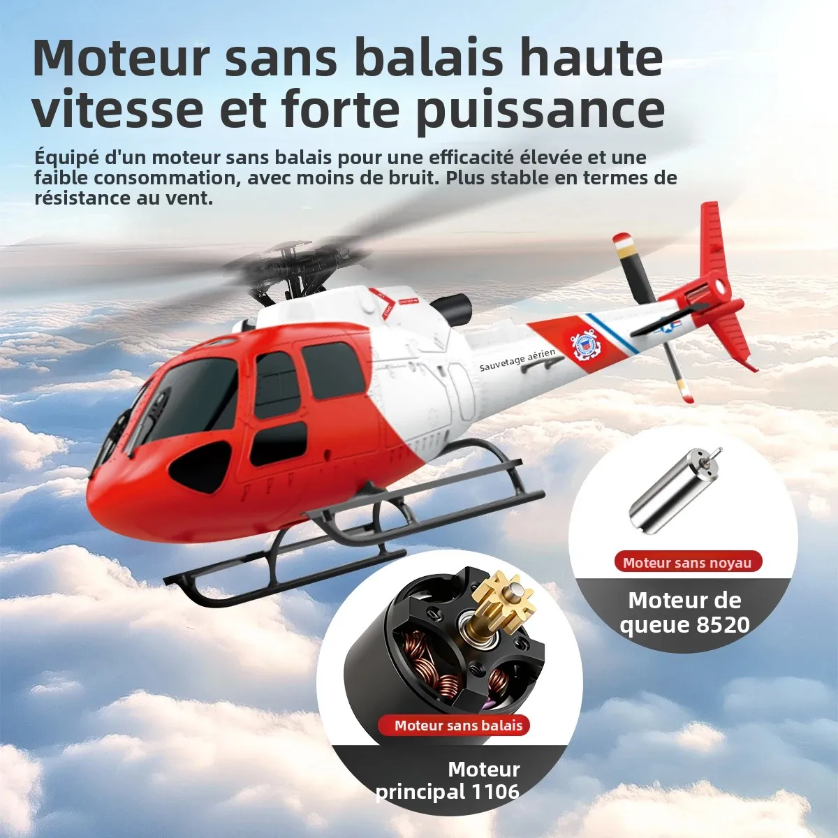 Détail du gyroscope 6 axes et du moteur brushless de l'hélicoptère RC WLtoys K150