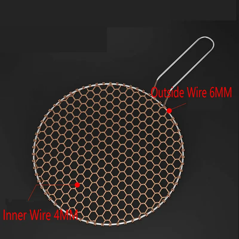 24.5-33CM Diameter Red Copper Round Barbecue Wire Grill Mesh Net Handle Picnic Tools Camping Charcoal BBQ