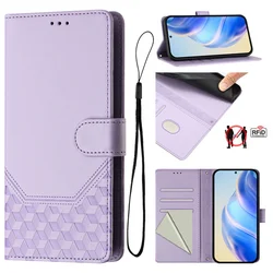 Luxury Honeycomb Leather Phone Case with Card Wallet - Oppo A3 Pro 4G (Purple (YB - PT11))