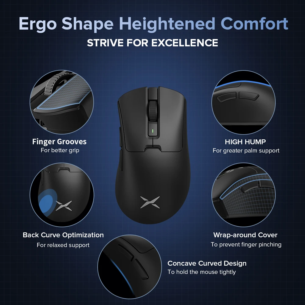 Delux M900Pro Ergonomic Wireless Gaming Mouse 8K PAW3395 Magnetic