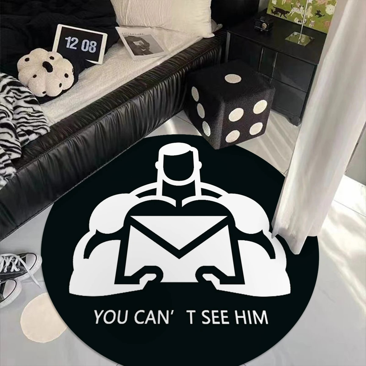 

Round Soft Floor Mat, Black Creative Household Area Rugs, Living Room Decoration, Bedroom Carpet, Bedside Rugs, You Can't See Hi