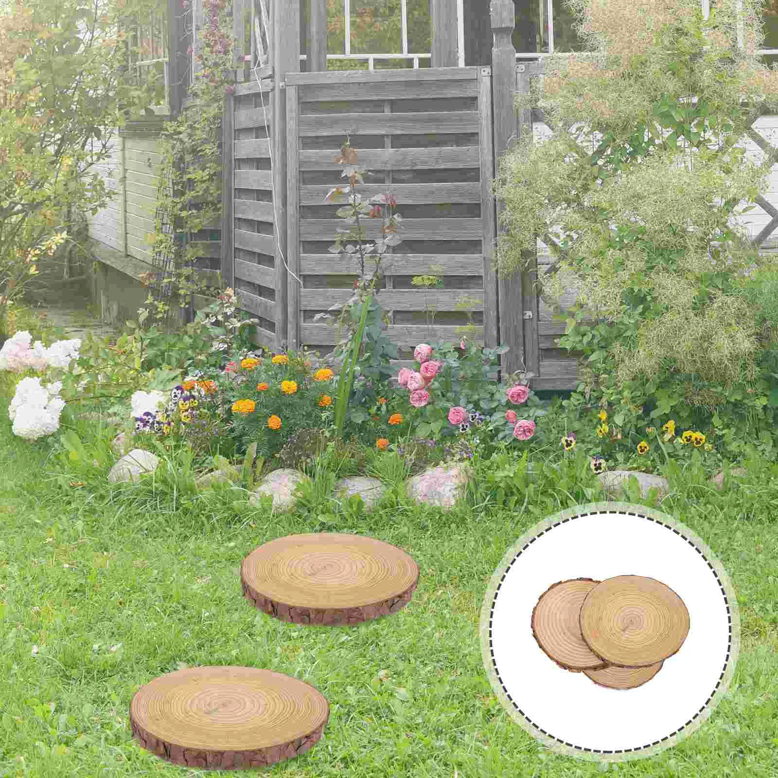 

3 Pcs Outdoor Wooden Stepping Stones Walkway Decorative Garden Paver Kit Log Lawn Patio and