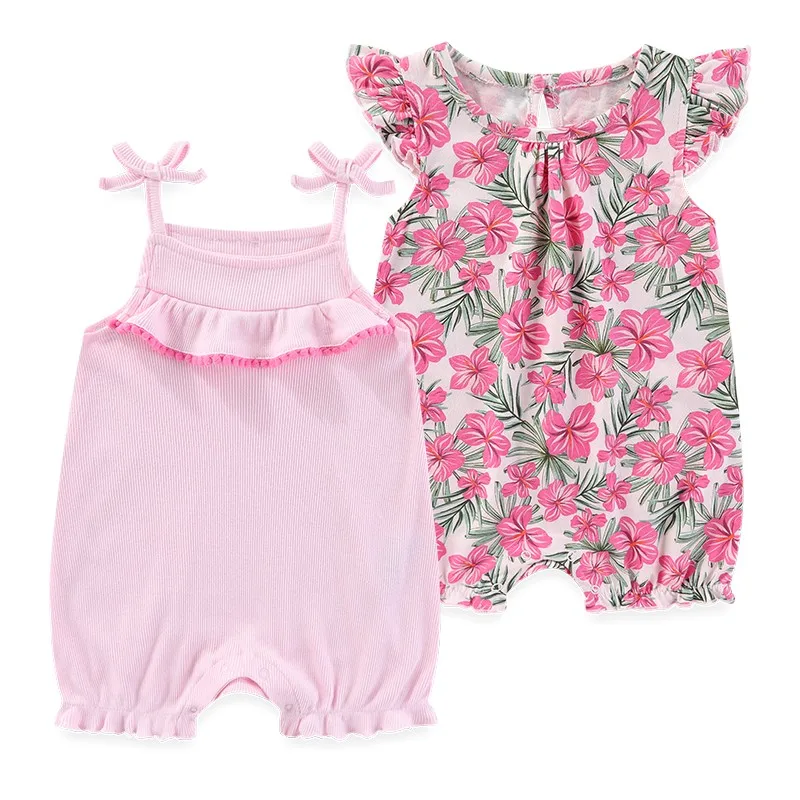 2 Pieces Cotton New Born Baby Girl Clothes Flower 0-12M Cartoon Unisex Sleeveless Baby Boy Clothes Summer Print 5