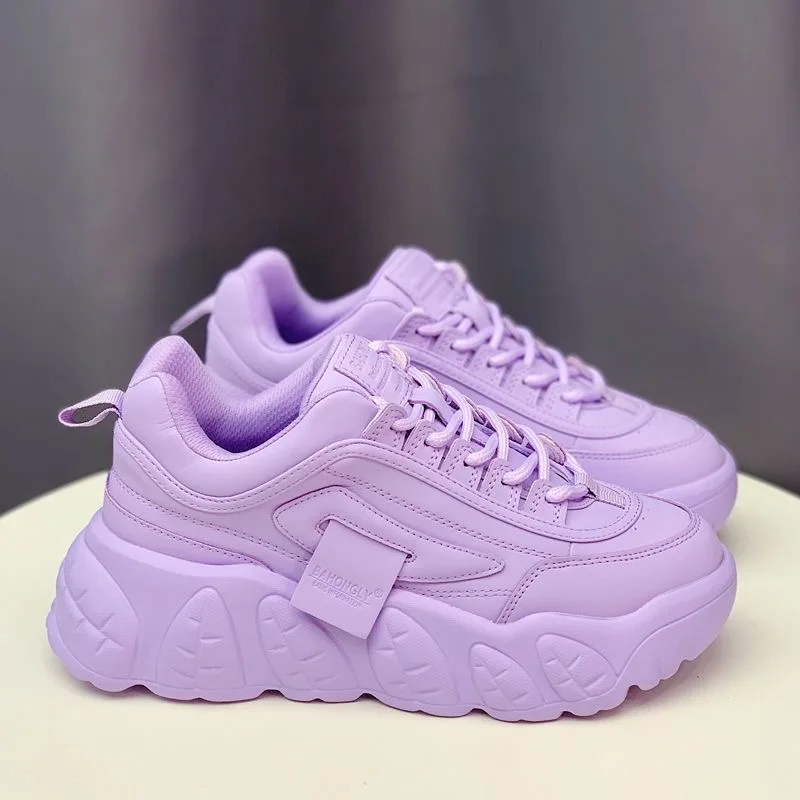 

Women's Sneakers 2023 New Trend Pink White Purple Chunky Sneakers Women Casual Sport Shoes Thick Sole Tennis basket femme