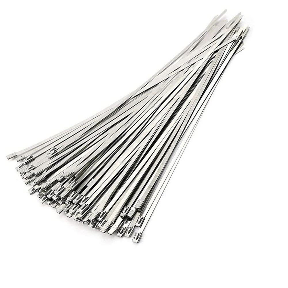 

Stainless Steel Cable Ties 100 Pcs 7.9 Inches Heavy Duty Self-Locking Cable Zip Ties Metal Exhaust Wrap Locking Ties