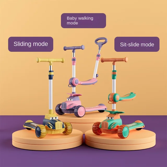 New Three-in-one Scooter Children's Models 1-3-6-8 Years Old Girls Can Sit on The Yo-yo Boy Baby Pedal Scooter Folding 2