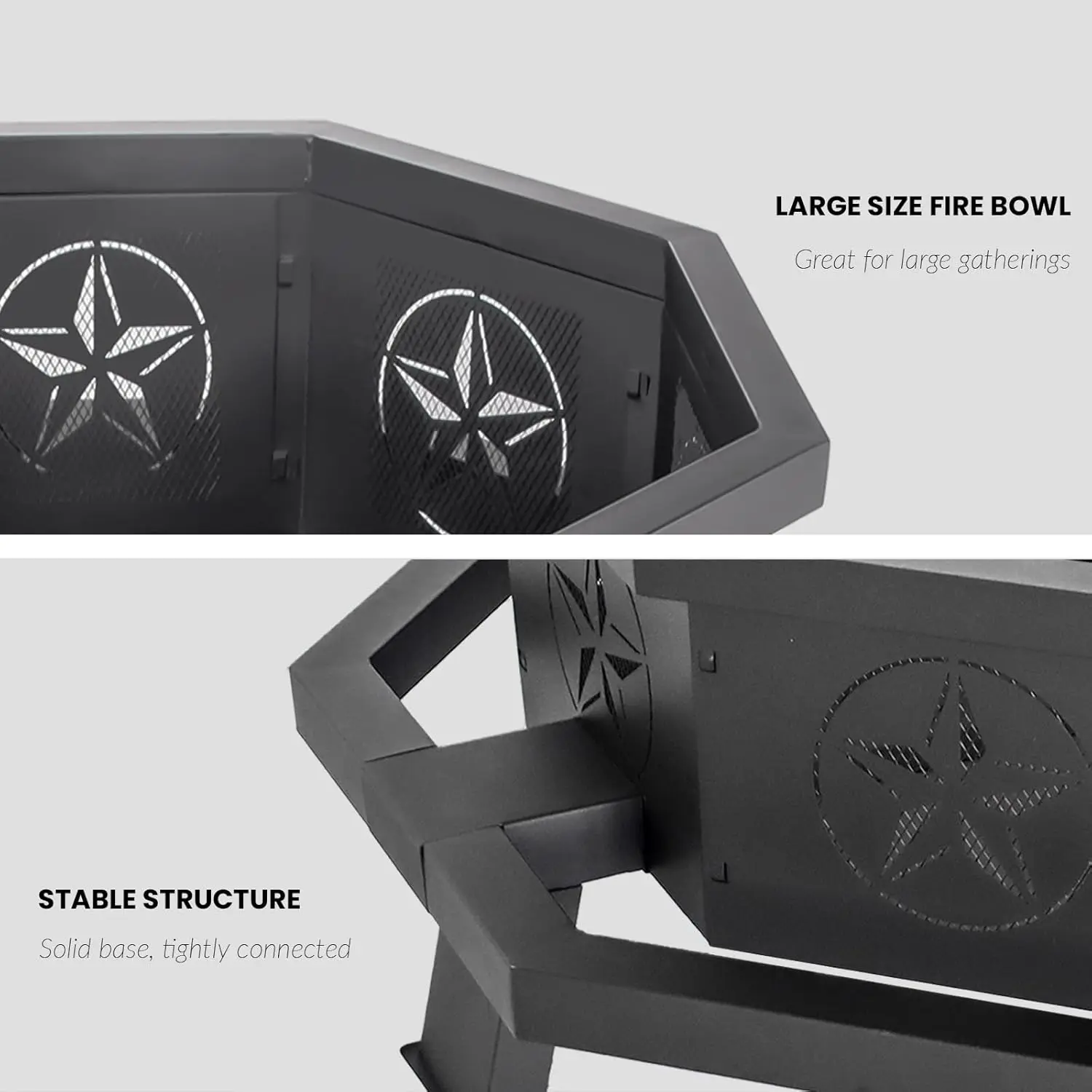 43 Inch Octagonal Fire Pit,Wood Burning Firepit for Bonfire, Firepits for Outside,Camping, Backyard, Patio,Bonfire,Garden