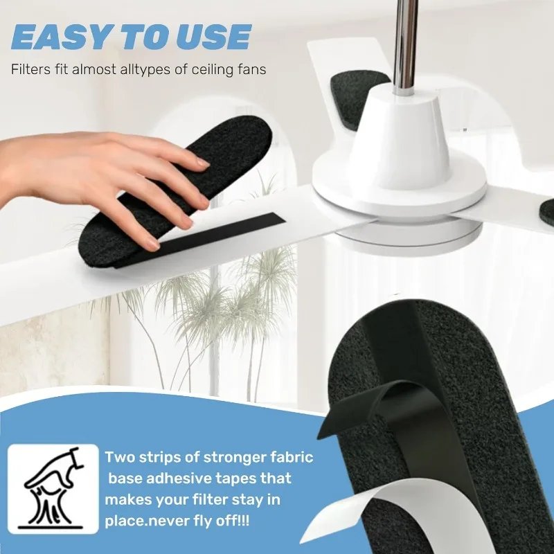 Activated Carbon Ceiling Fan Filters - 9.76x3.54 Inch Pitch Black Dust Collector for All Fan Blades, Coconut Charcoal Filter