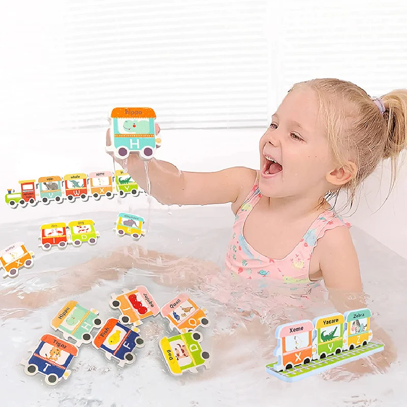 

Cartoon EVA Foam Stickers Bathing Toy Alphabet Train Shape Bathtub Toy Baby Bath Toy Water Activity Games for Bath Kid Boys Girl