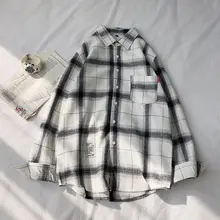 

Shirts Women Long Sleeve Oversize Loose Plaid Pocket Casual Shirt Female Korean Style Retro Single-breasted Vintage Streetwear