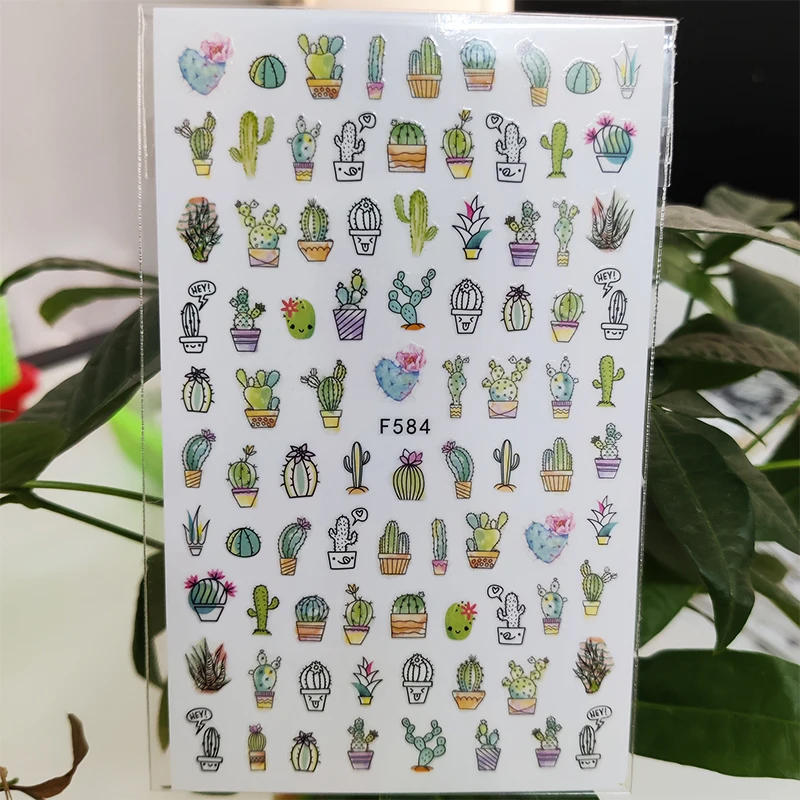 

3D Nail Sticker Decals Cactus Succulent Plants Nail Art Decorations Stickers Slider Manicure Accessories Nails Decoraciones