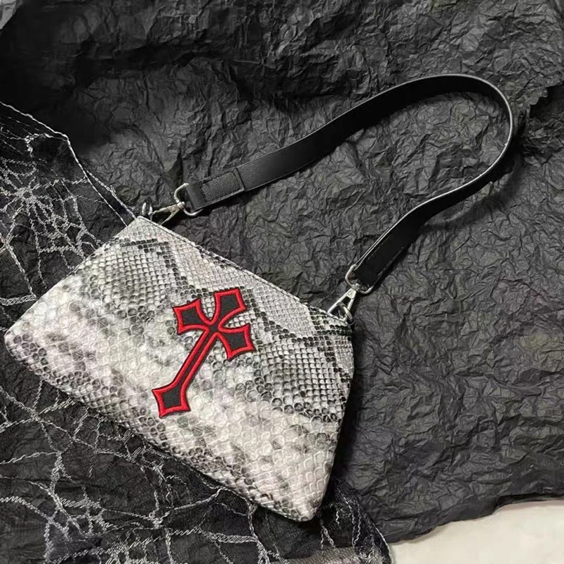 Xiuya Gothic Shoulder Bag For Women Harajuku Y2K Style Serpentine Pattern Cell Phone Bags Female Dark Cross Punk Small Handbags 