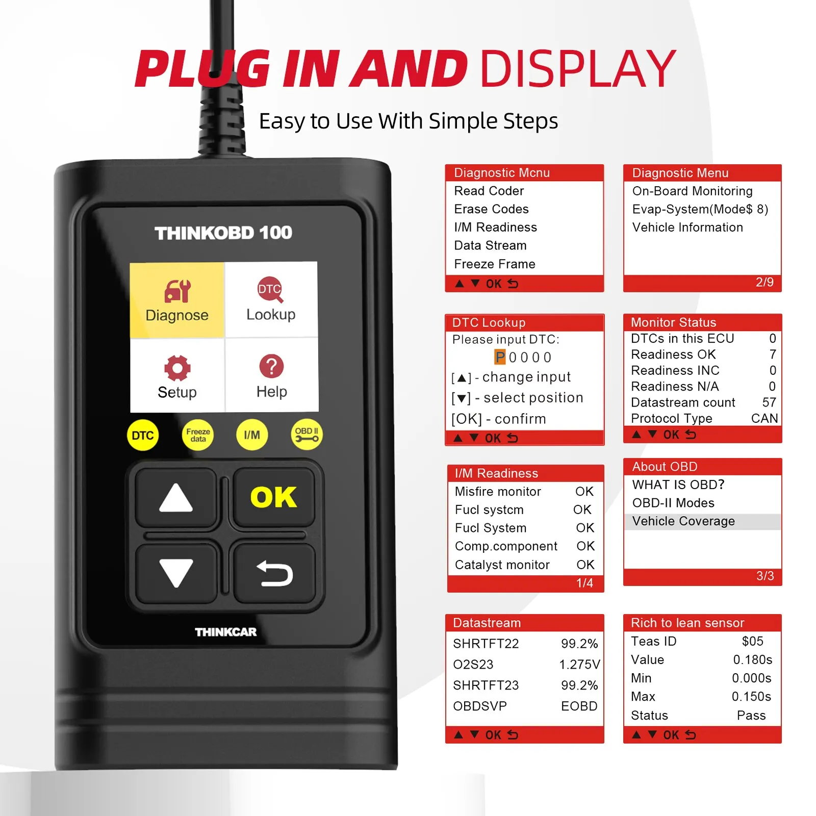 THINKCAR THINKOBD 100 Auto OBD2 Scanner Car Code Reader Clear Code Smog Test 10 Mode OBD 2 Function Automotive Diagnosis 4