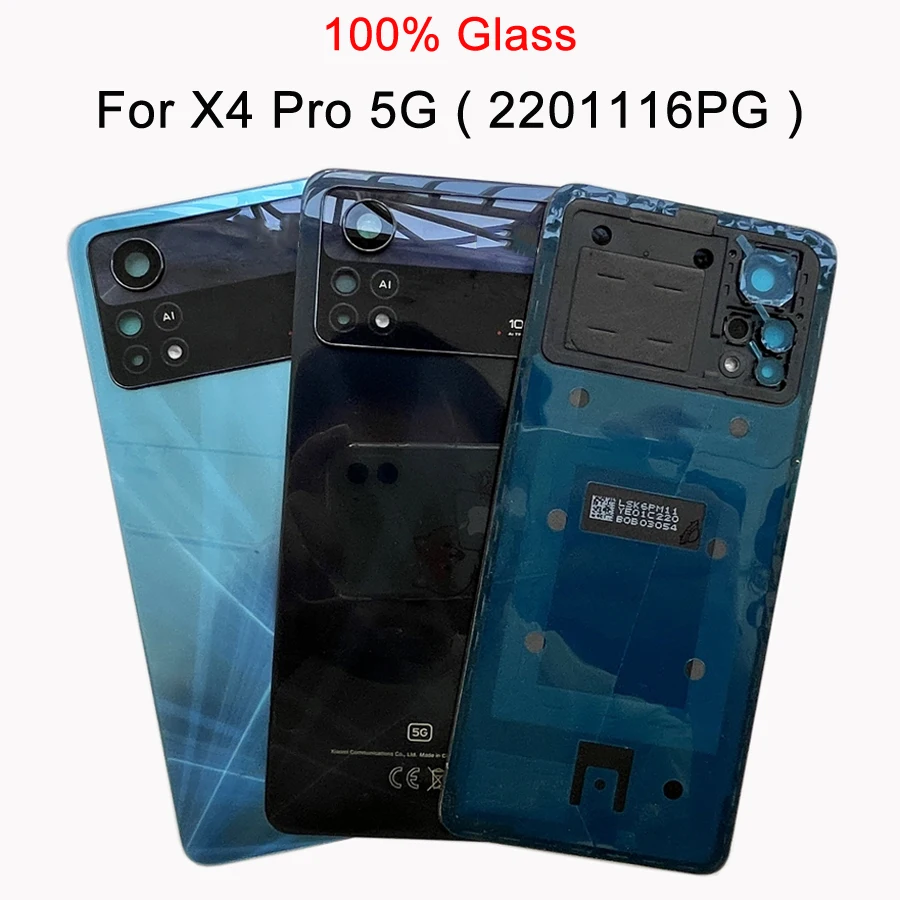 For Xiaomi Poco X4 Pro 5G Back Battery Cover Glass Panel Rear Housing Door Case Replace X4Pro 2201116PG phone back cover glass battery cover glass phone back cover