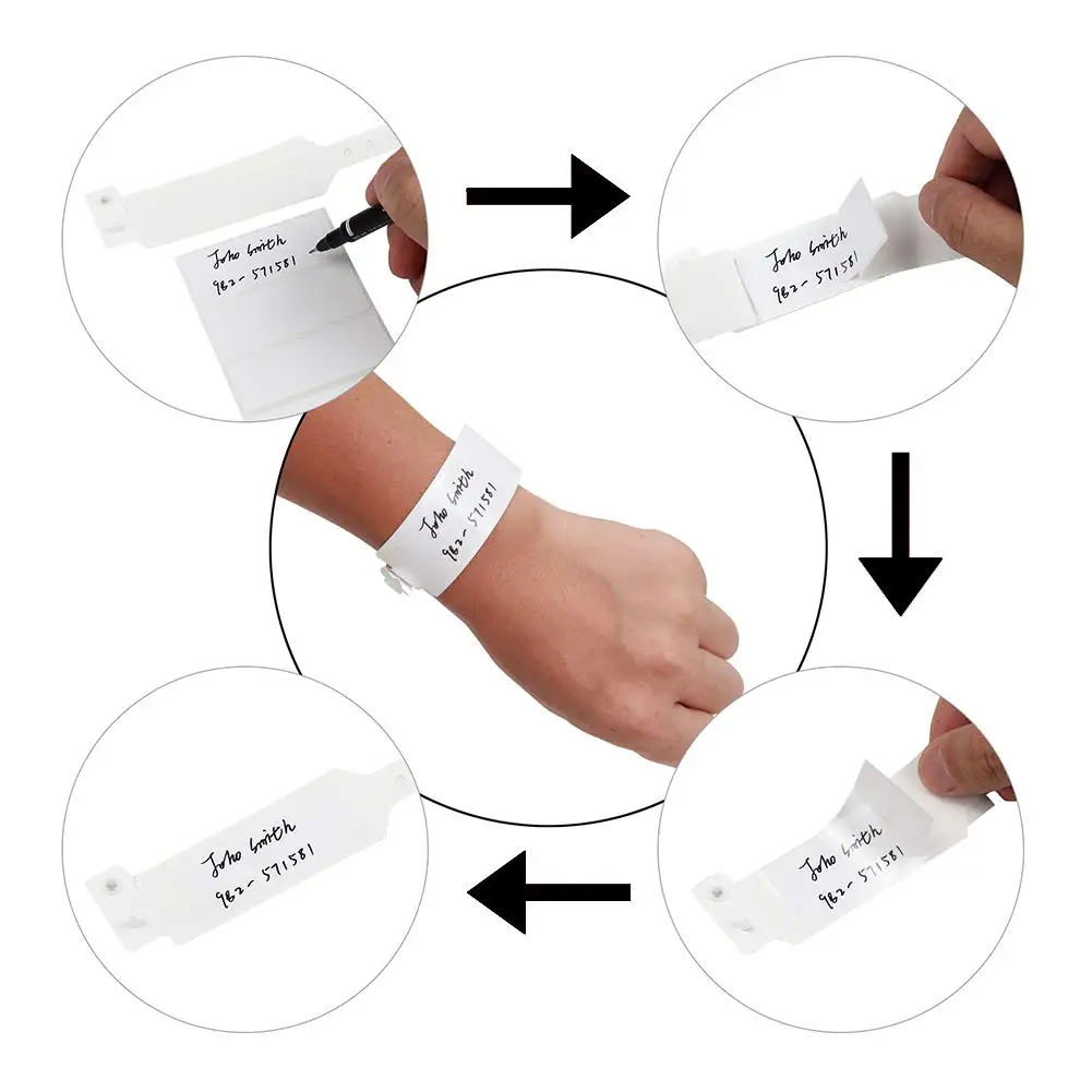 GJ-8032 White Plastic Wristbands for Hospital 100 Pack Vinyl Wristbands Patient Id Bands Waterproof Medical Plastic Wristband