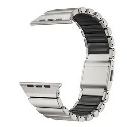 Men's Magnetic Sport Metal & Silicone Watch Strap for 44mm 45mm 46mm 49mm (Titanium Black)