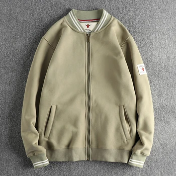 Autunno inverno americano retrò uniforme da Baseball Cardigan spesso con cappuccio con giacca Casual sportiva lavorata a maglia in spugna di moda da uomo in velluto 1