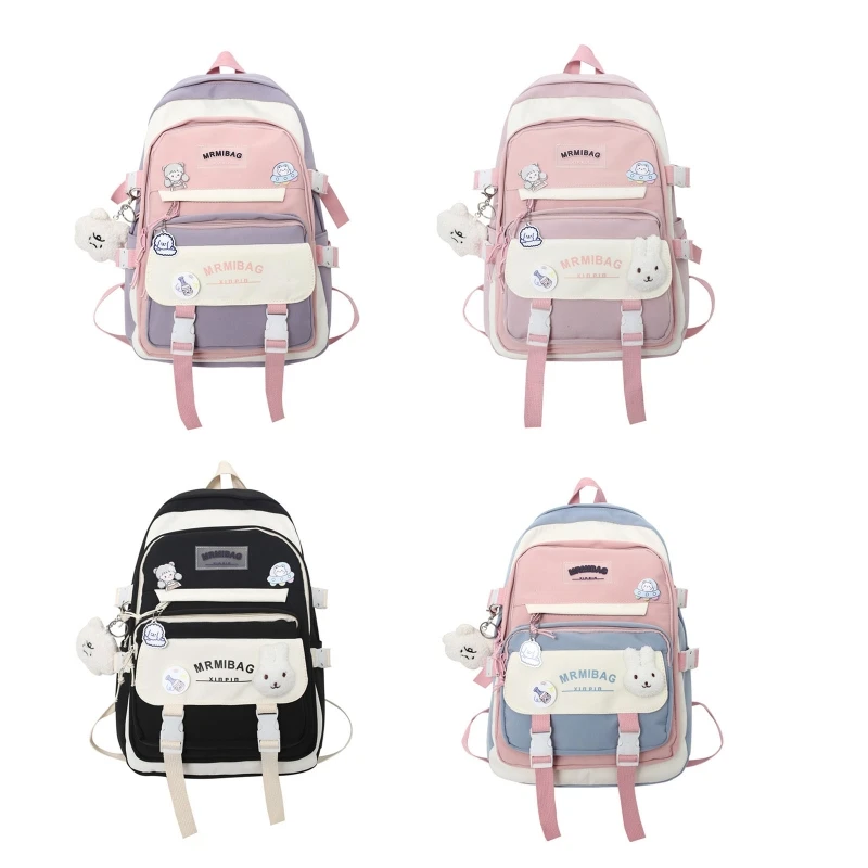 

63HC Backpack for Women Medium Book Bag Plush Pendant for School Work Travel College