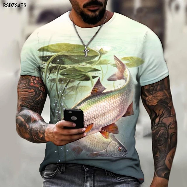 Wild Fishing 3D Printing Men's Round Neck T-shirt, Essential