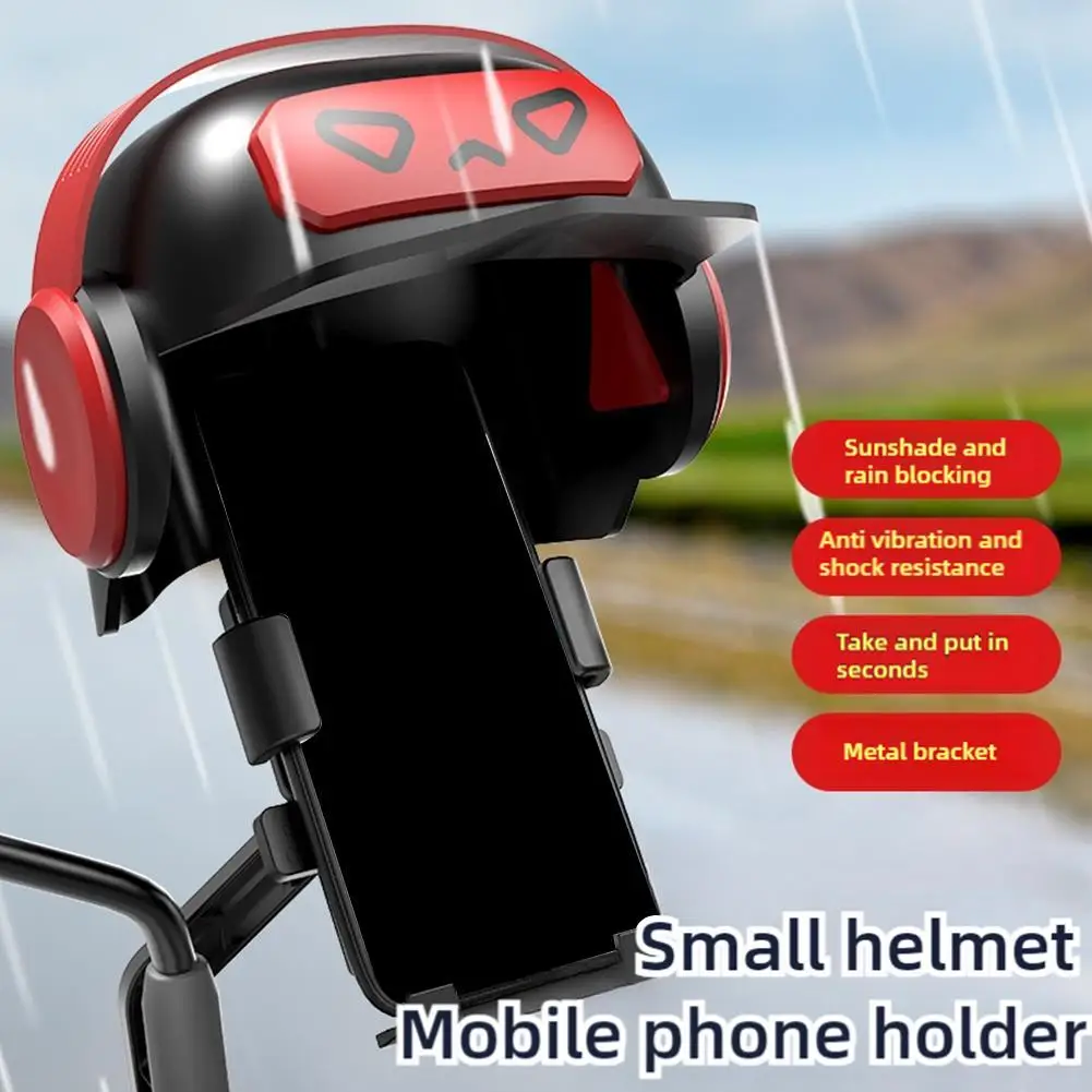 Cartoon Small Helmet Rider Motorcycle Mobile Phone Holder Shakeproof Rain-proof Sunshade Bicycle Navigation Phone Holder