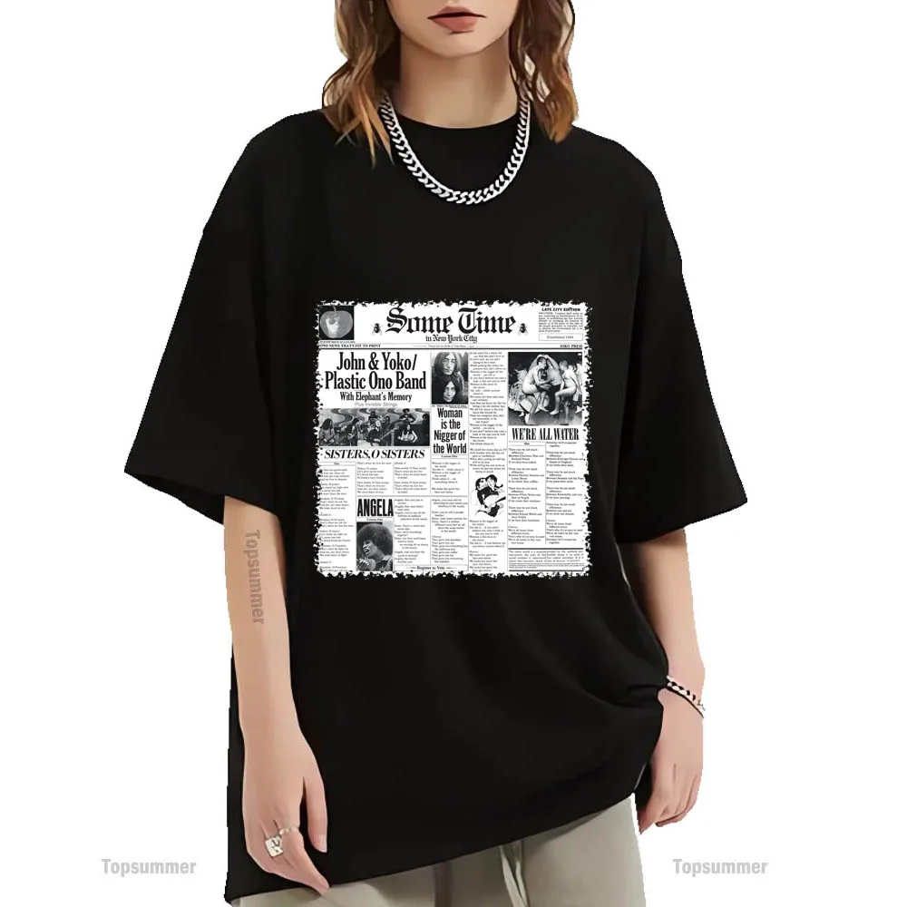 뉴욕 시티 앨범 티셔츠, 존 레논 투어 티셔츠, 여성 스트리트웨어 90S 블랙 티셔츠, 오버사이즈 상의 티 
