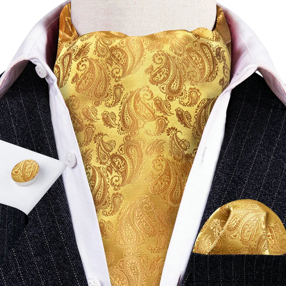 Barry.Wang Jacquard-Seiden-Männer-Ascot-Krawatte mit Blumenmuster, Paisley-Motiv für Männer mit Einstecktuch-Manschettenknöpfen, 60 Farben, Hochzeit, Party, Veranstaltungen, Geschenk – Detail 3