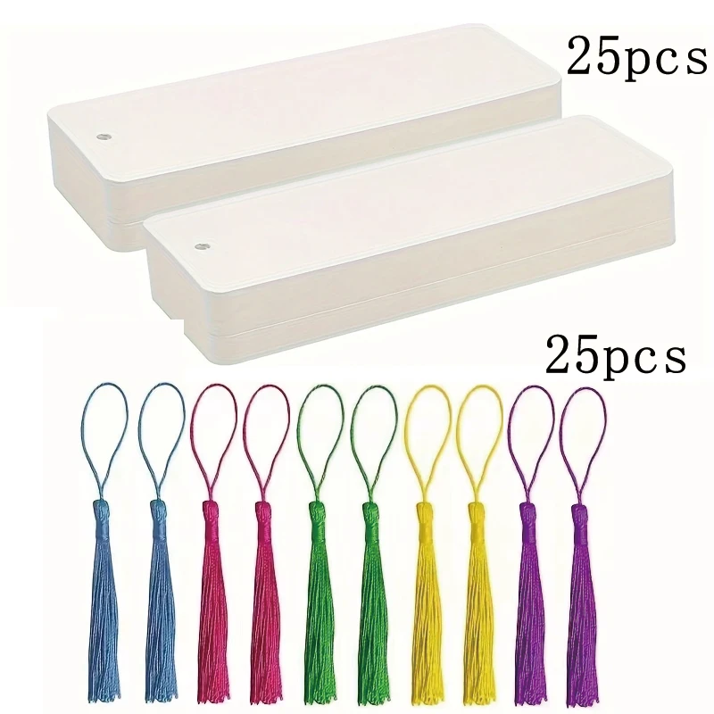 Blank Bookmarks 50pcs with Colorful Tassels DIY Hanging Making Accessories