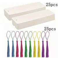 50pcs Blank Bookmarks Creative Hand-painted Decorations Paper Bookmarks with Colorful Tassels DIY Hanging  Making Accessories