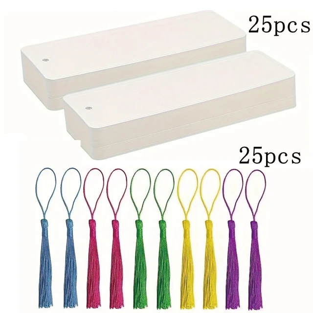 50pcs Blank Bookmarks Creative Hand-painted Decorations Paper Bookmarks with Colorful Tassels DIY Hanging Making Accessories