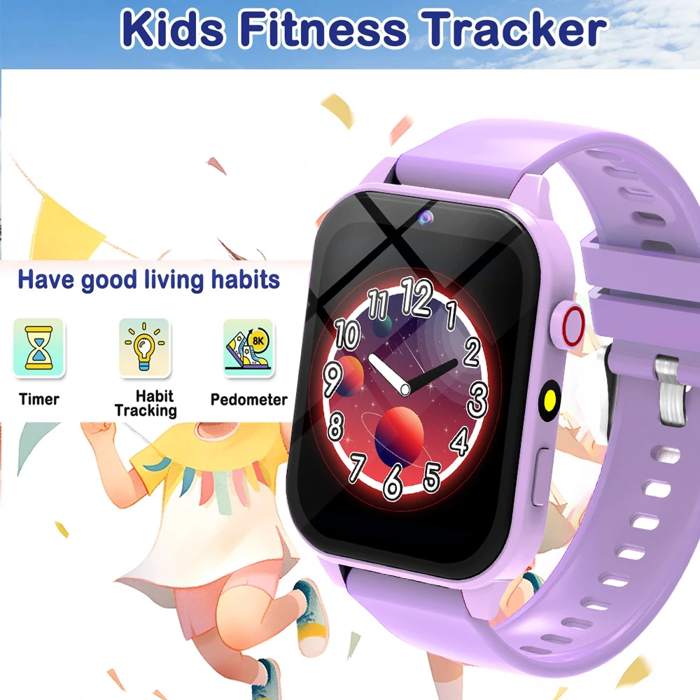 2026 New Children Smart Watch Alarm Clock LED Flashlight Waterproof Kids Watches Camera Take Photo Puzzle Games Smartwatch Girls 5